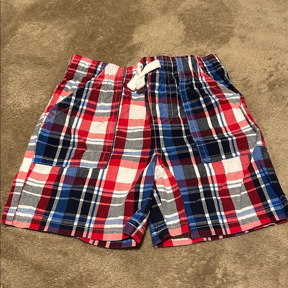 Kids Plaid Drawstring Shorts in Red, Blue & White - Casual Summer Bottoms
